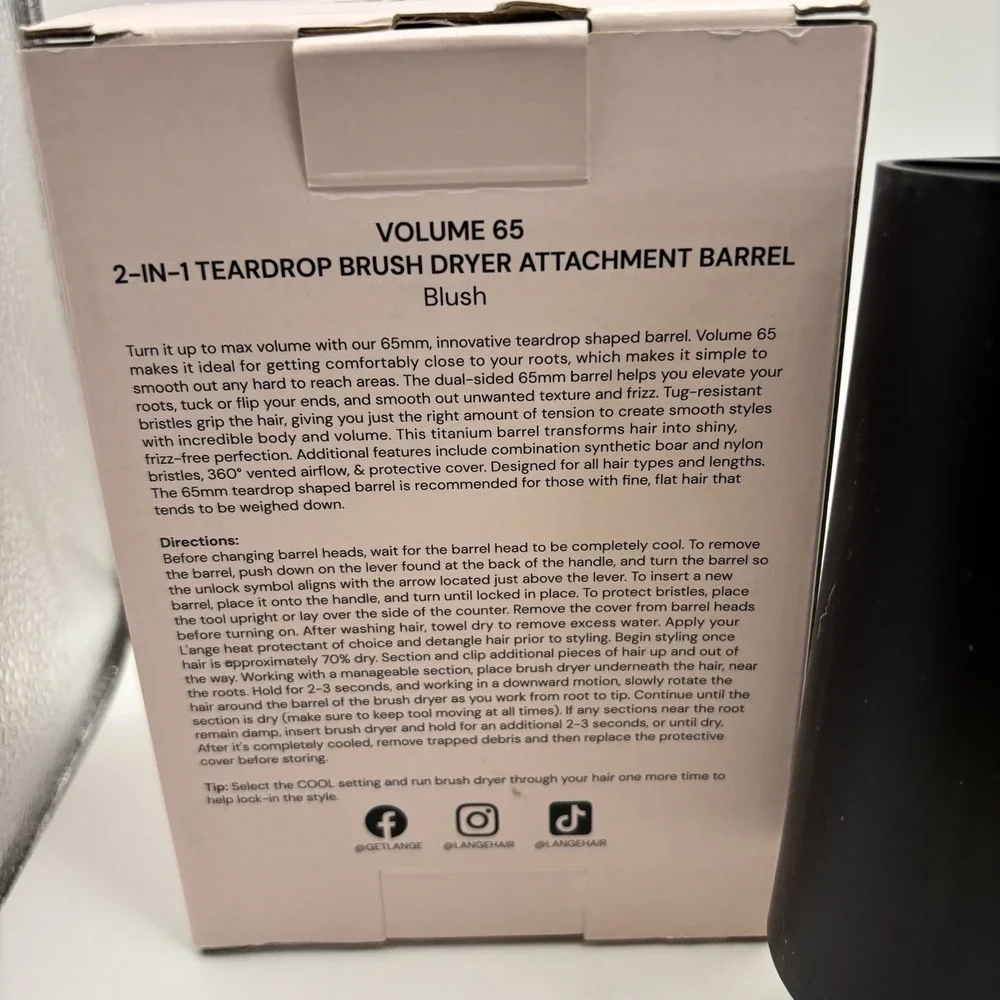 L'ANGE 60mm High Volume 2 IN 1 Hair Brush Dryer  Attachment Barrel BlushTearDrop